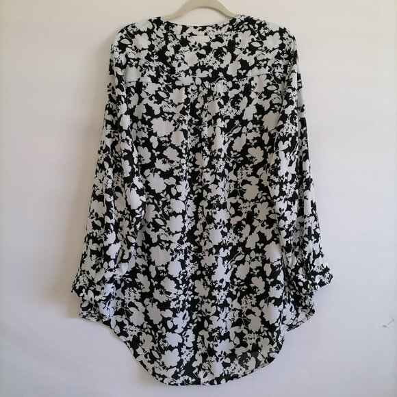 Ava & Viv Womens Black Roll Tab Sleeve Floral Print Peasant Blouse Top Size 1X - Picture 5 of 9